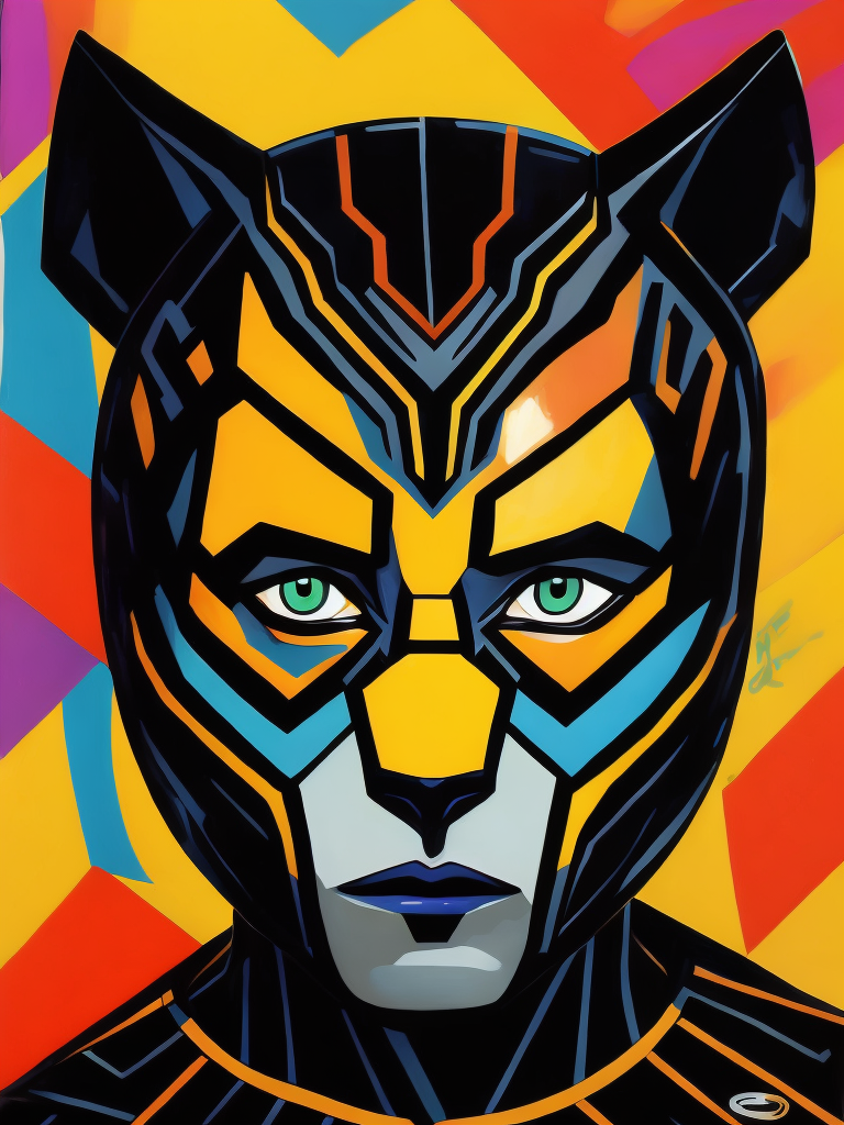 Ryan Gosling black panther, style of Romero Britto, Painting, Acrylic, Pop-Art, Brazil