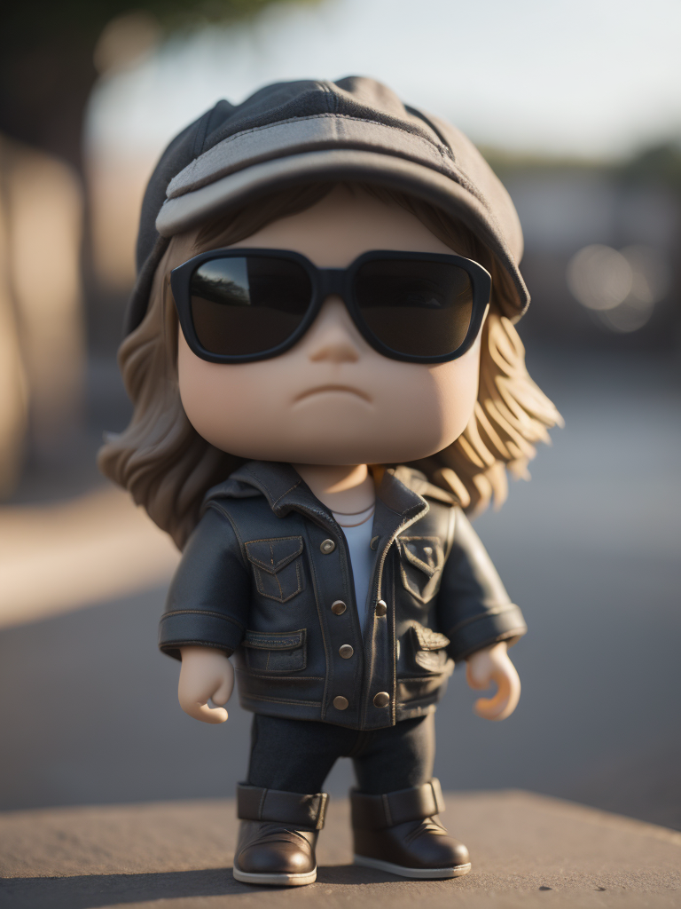 long haired little boy with bandana on face and black sunglasses funko pop with communist emblem on his jacket