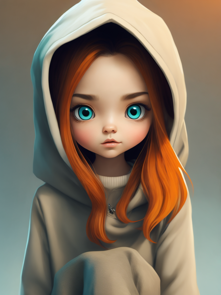Chibi girl with long hair wearing oversized hoodie and thigh socks 3d render ultra quality hyperrealism