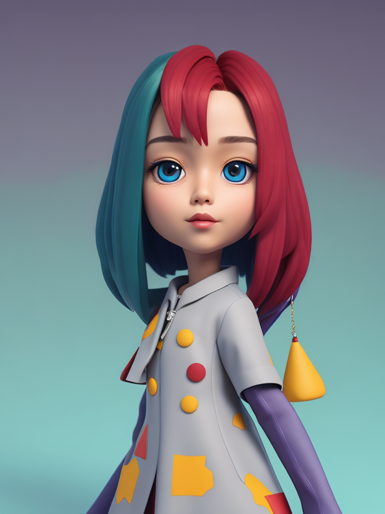 Cute 3d character, korean fashion, colorful hair, blender render, y2k, art toy, creative