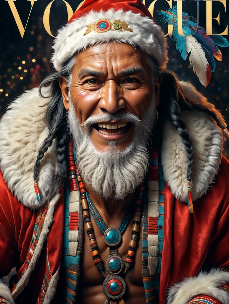 Happy New Year 2024, Native American Santa on the cover of Vogue