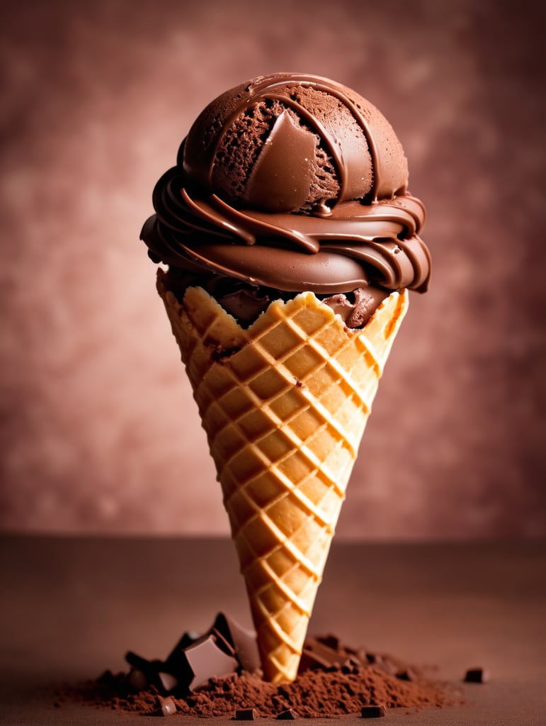 chocolate ice cream cone on chocolate background