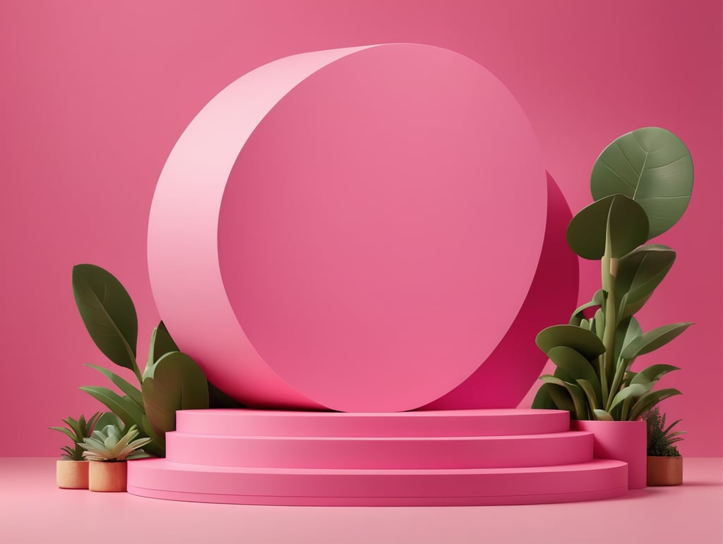 Modern minimal layout podium display with block pink background 3d rendering