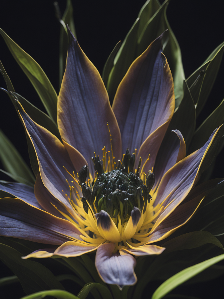 macro photo of a Bioluminescent Flower of a Lily, Glowing Bioluminescence