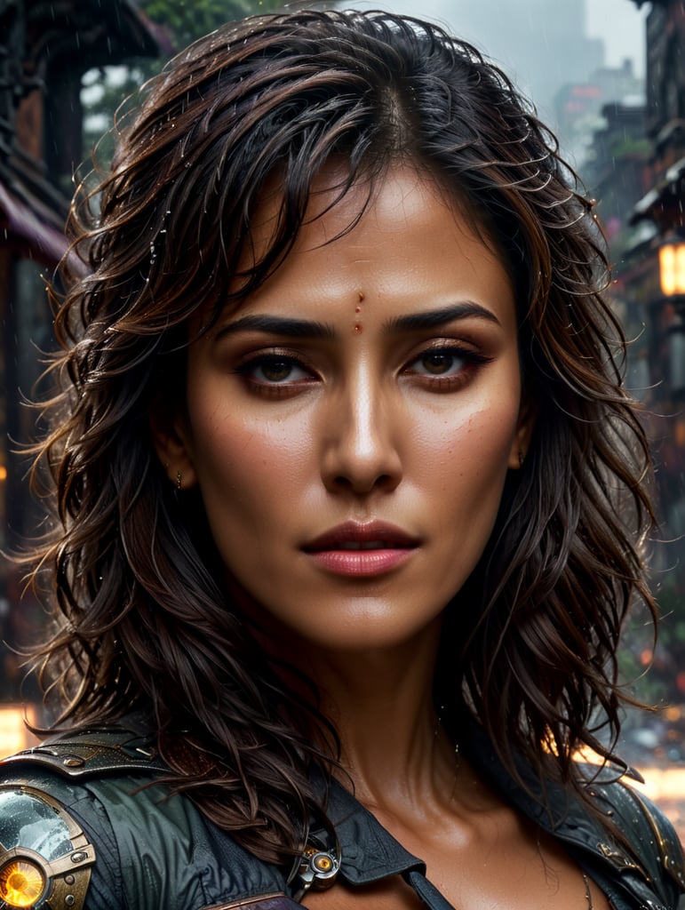"beautifully demure Chitrangada Singh outside in the rain, pale skin, eyes wide open, shoulder length hair, brown eyes, alluring, revealing, blushing. Intricate details, HDR, beautifully shot, hyperrealistic, sharp focus, 64 megapixels, perfect composition, high contrast, cinematic, atmospheric, mid shot, photorealistic" "head and shoulders portrait, 8k resolution concept art portrait by Greg Rutkowski, Artgerm, WLOP, Alphonse Mucha dynamic lighting hyperdetailed intricately detailed Splash art trending on Artstation triadic colors Unreal Engine 5 volumetric lighting, steampunk engine"