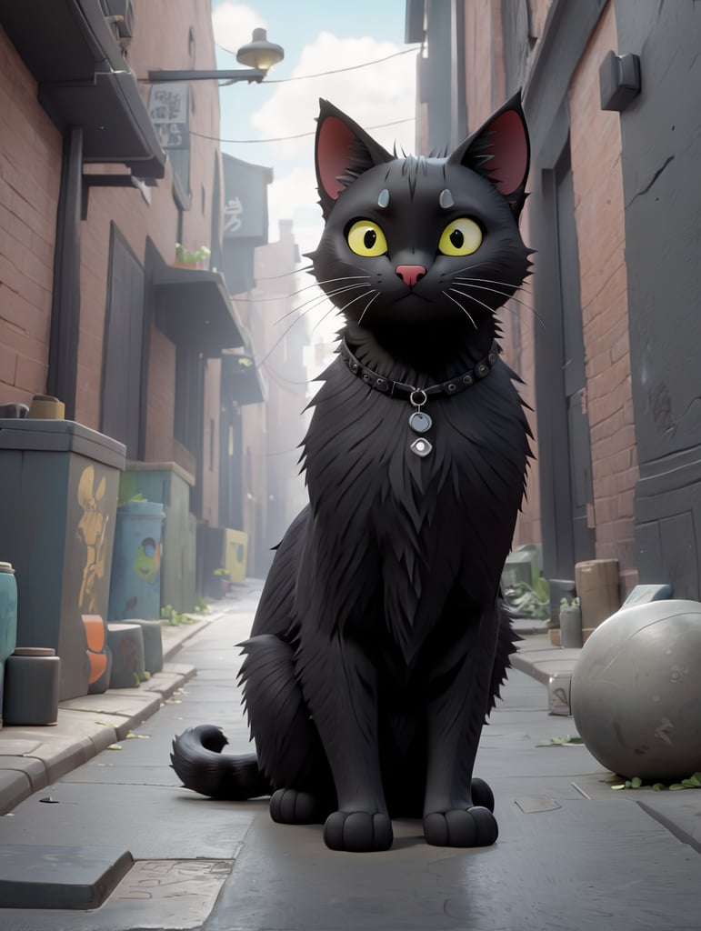 black punk cat, frank miller style, in the alley