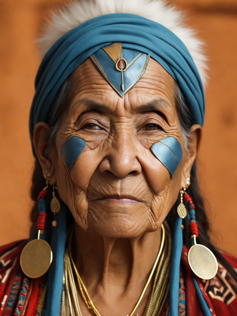 native american old woman 30 years old in national dress