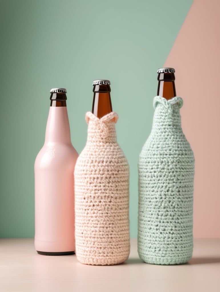 crochet beer bottle cute pastel colours, mockup, mock up