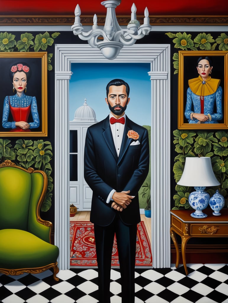 The man who took a debt for a house to death, style of Catherine Nolin, Painting, Acrylic, Oil, Portrait, Interior, USA