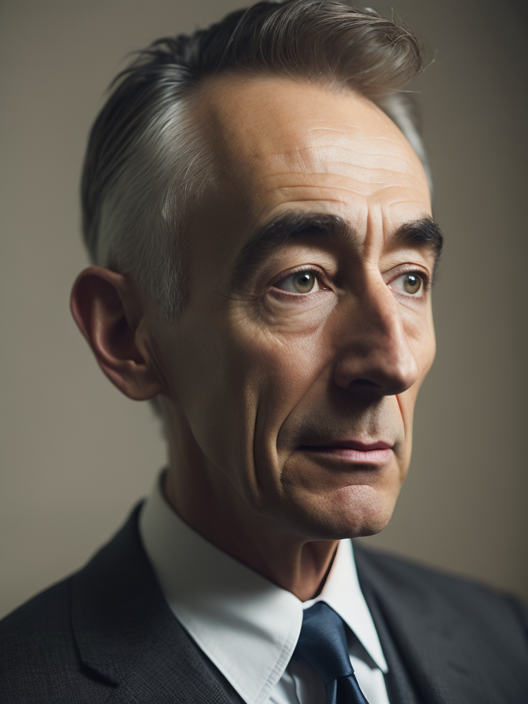 Robert Oppenheimer tapándose lo oído