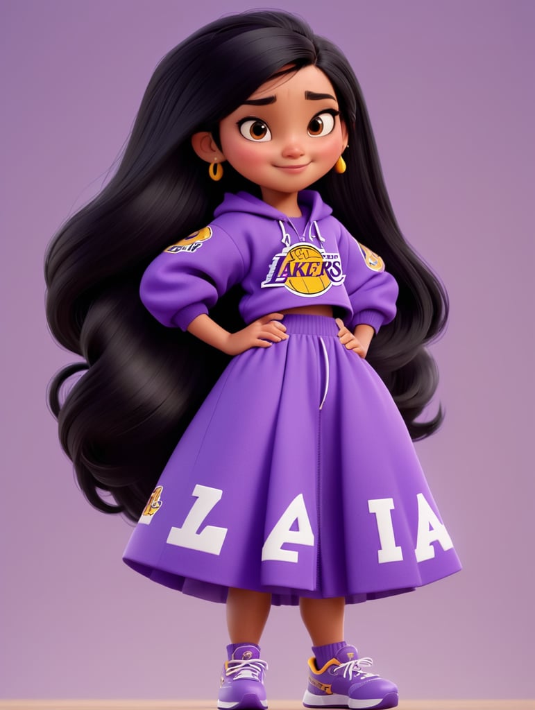 Girl with black hair dressing Lakers clothes
