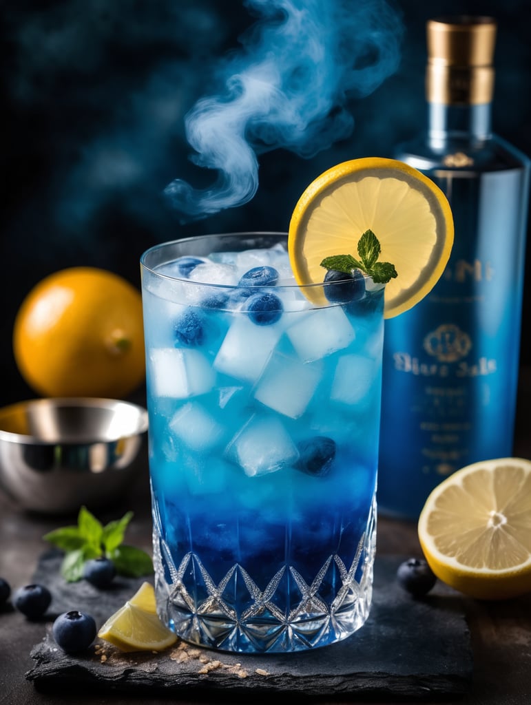Cocktail blue mist with dehydrated fruit slices