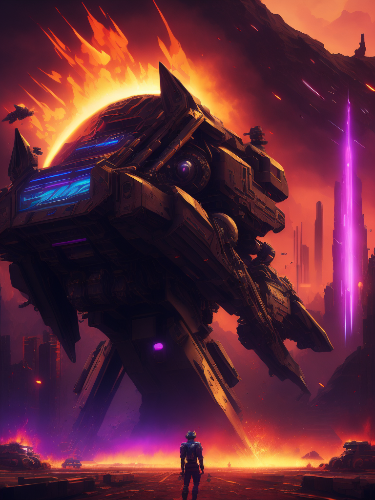Epic battleground, beautiful synthwave new supermachines painting, digital illustration, extreme detail, digital art, 4k, ultra hd, futurewave, explosions, deepspacing, supermachines