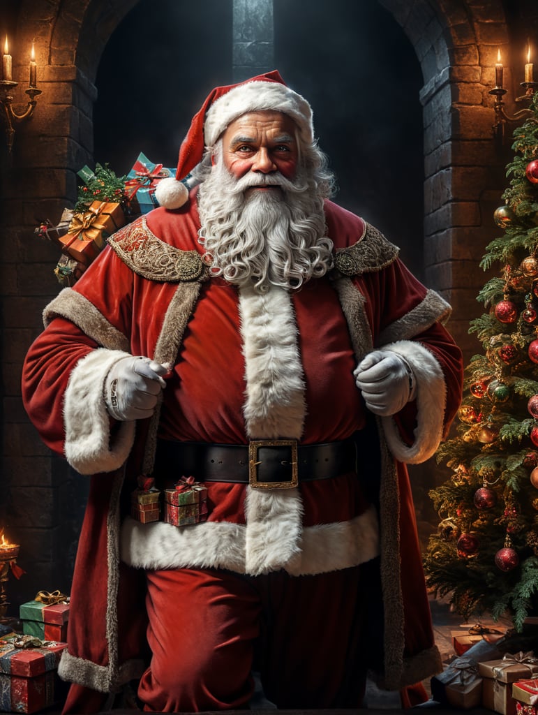 A portrait of the full body of Santa