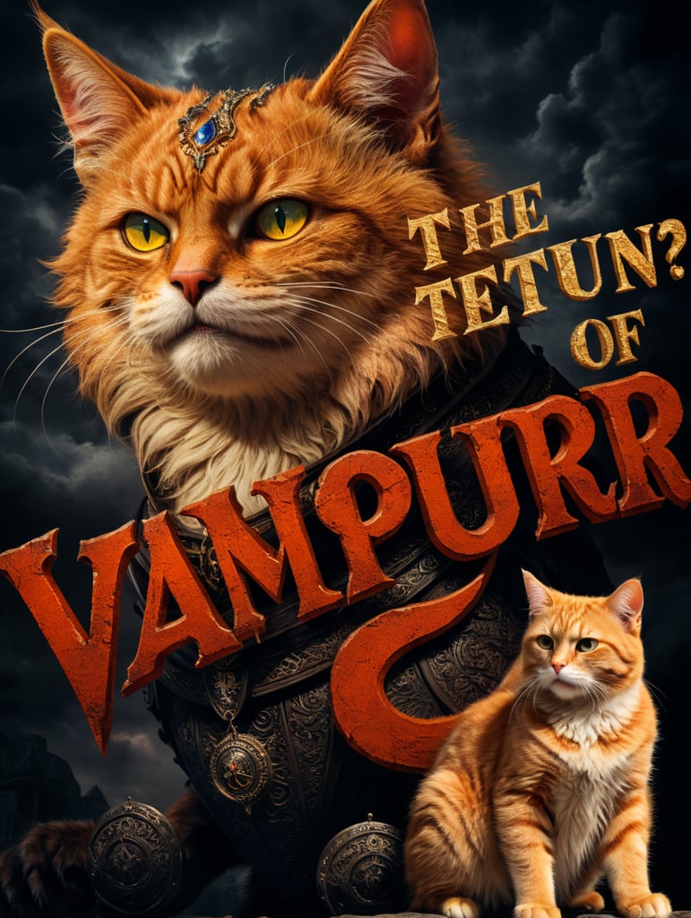 Majestic Drakula cat, "the Return of the Vampurr text on poster