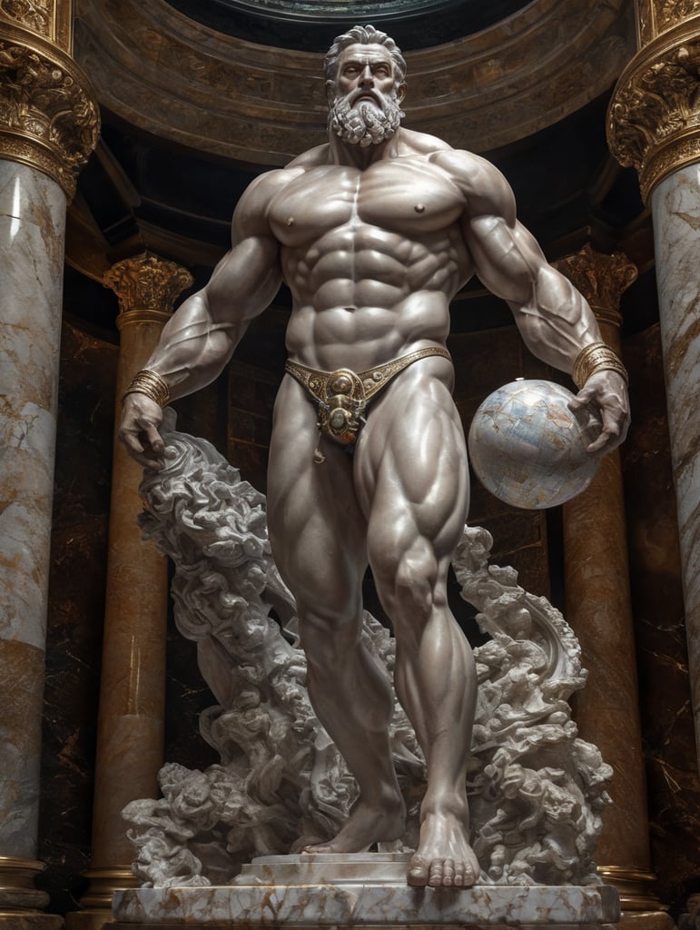 marble statue of atlas , sharp on details , showing full body