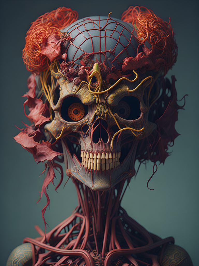 The anatomy of a zoombie head made of junk food, an ultrafine detailed painting by james jean, octopath traveler, behance contest winner, vanitas, angular, altermodern, surreal