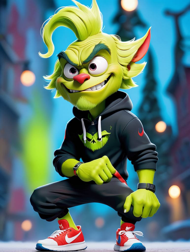 Grinch wearing hoodie and nike shoes