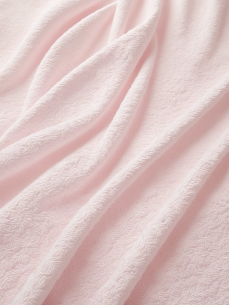 Create a Sherpa fabric texture with a floral pattern in baby pink color, giving it a fluffy and cozy feel.