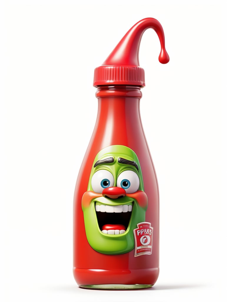 ketchup bottle, green cap, isolated, white background