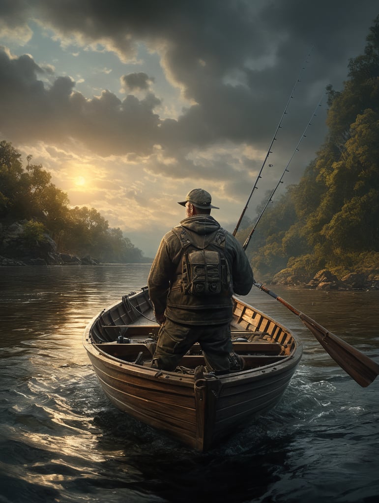 man in boat fishing