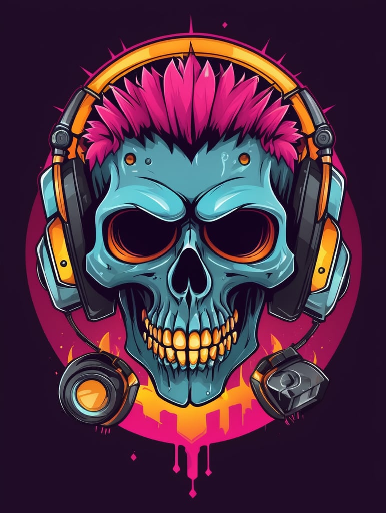 Vector punk skull mascot logo, bright colors, Skull Gaming Logo, vector image