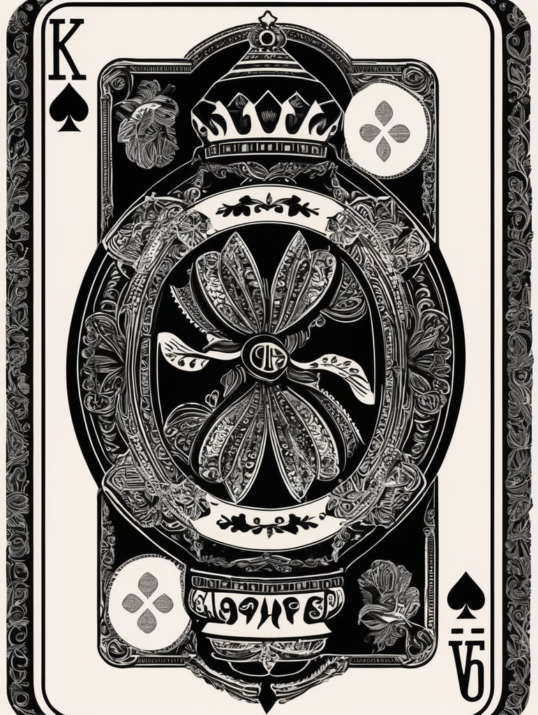 king of clubs playing card, face card, linocut art style, black ink, ultra realism, super detailed, professional shot, bold saturated colors, sharp focus, highly detailed