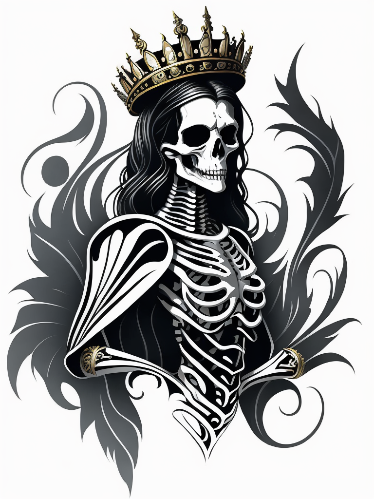 A vector art of a queen skeleton tattoo