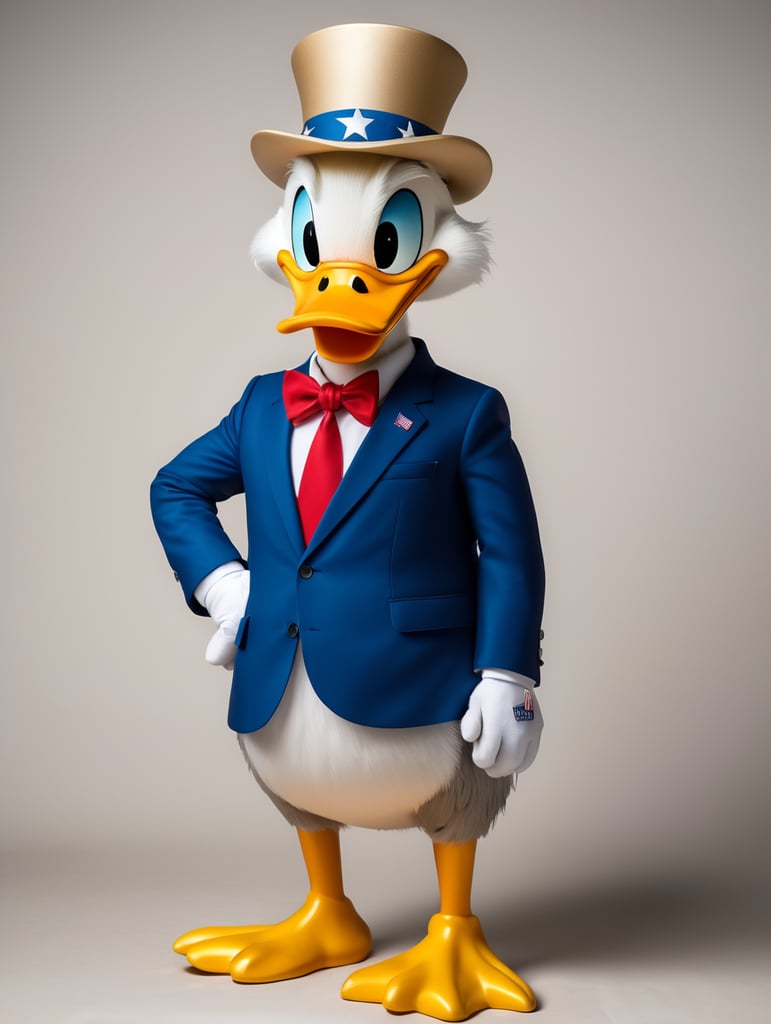 Donald Duck dressed as Donald Trump.