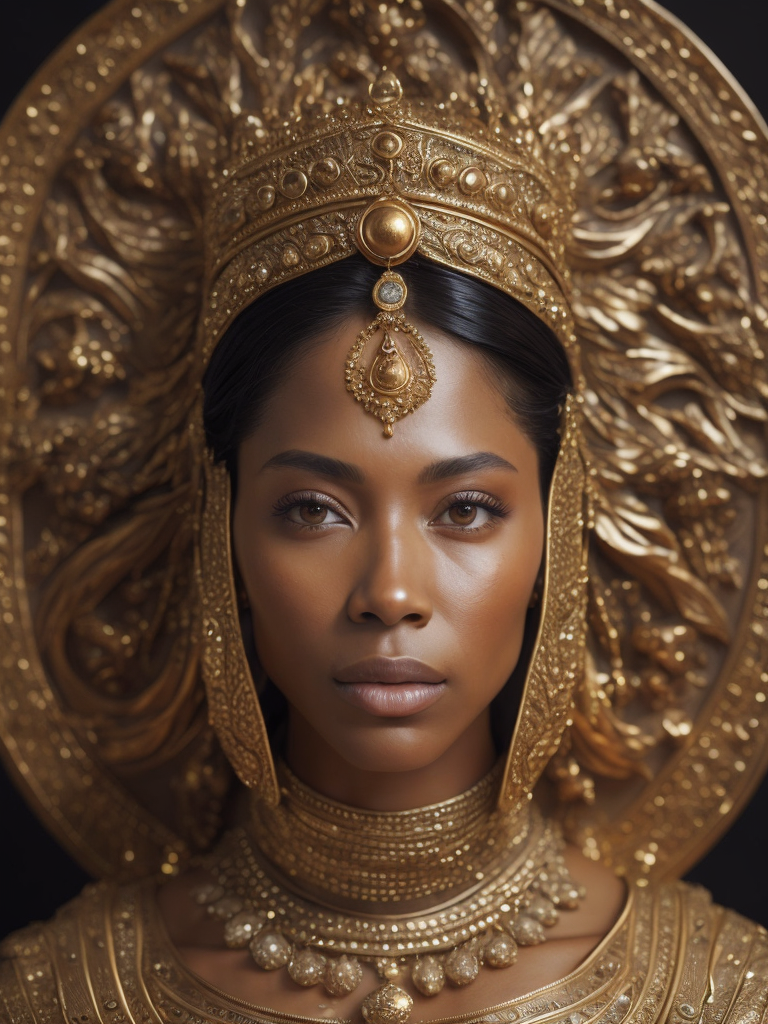 a photorealistic golden image of queen Bathsheba from the Bible, extremely detailed, detailed symmetrical realistic face, natural skin texture, extremely detailed skin with skin pores, peach fuzz, wearing a masterpiece, Israeli beauty, golden accessories, award winning photo, nikon d850 film archival photography, kodak portra 400 camera f1.6 lens, extremely detailed, amazing, fine details, rich golden color, texture hyper realistic, spectacular lighting, unreal engine, trending on artstation, cinestill 800 tungsten, looking at viewer, realistic photo, RAW photo, high quality, high resolution, sharp