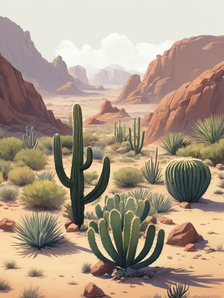 Give yourself plenty of different areas to describe - for example if you were drawing a desert landscape you might include: A group of cacti, an oasis, a rocky outcrop providing shade for creatures such as snakes and scorpion, tumbleweed and a brewing sandstorm
