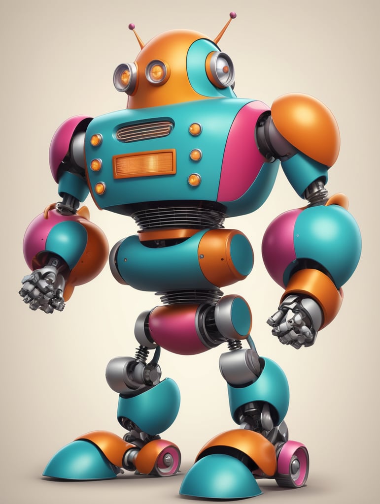 60s cartoon style robot, vibrant colors, devinart, smooth, running, facing forward