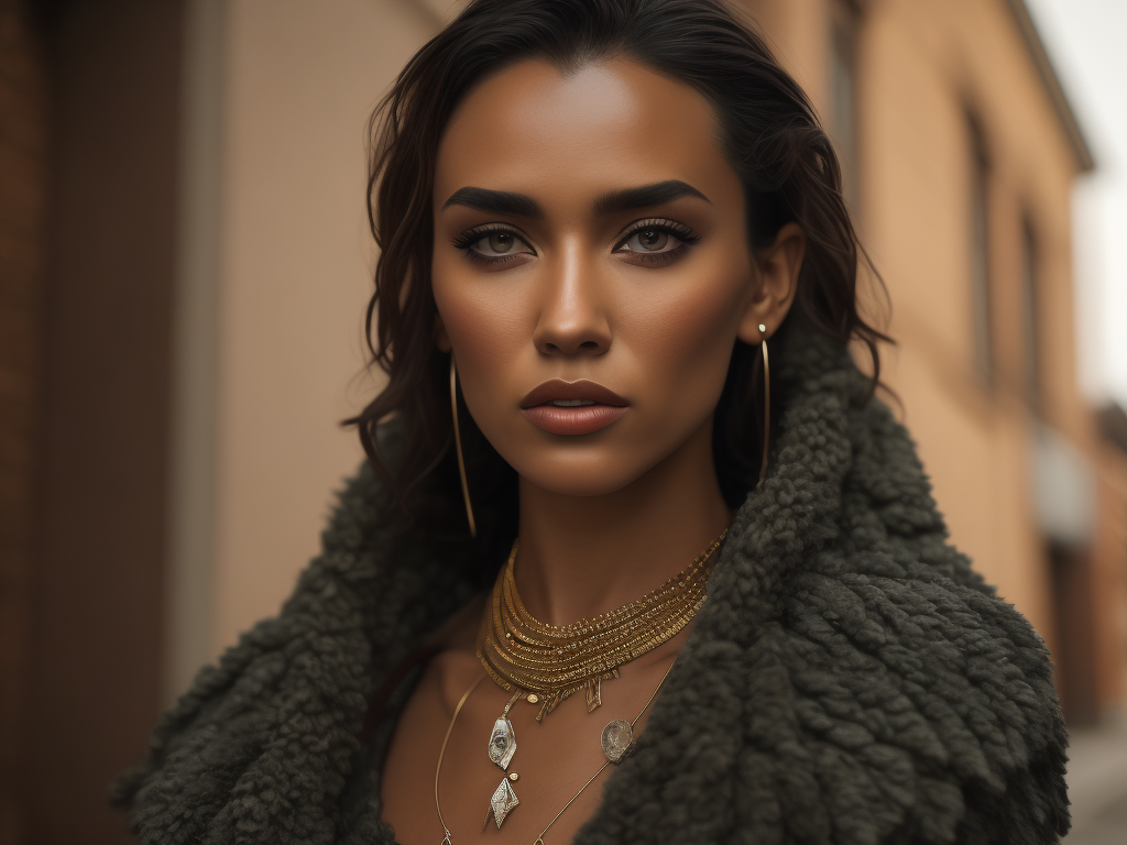 Super-realist full length of a supermodel in a dress made from milk, wild intricate hair design, skin pores, peach fuzz, Chanel style make-up, fashion editorial style, Award winning photo, dramatic lighting, classic clothing, flowing dress, dramatic background, fun and vibrant