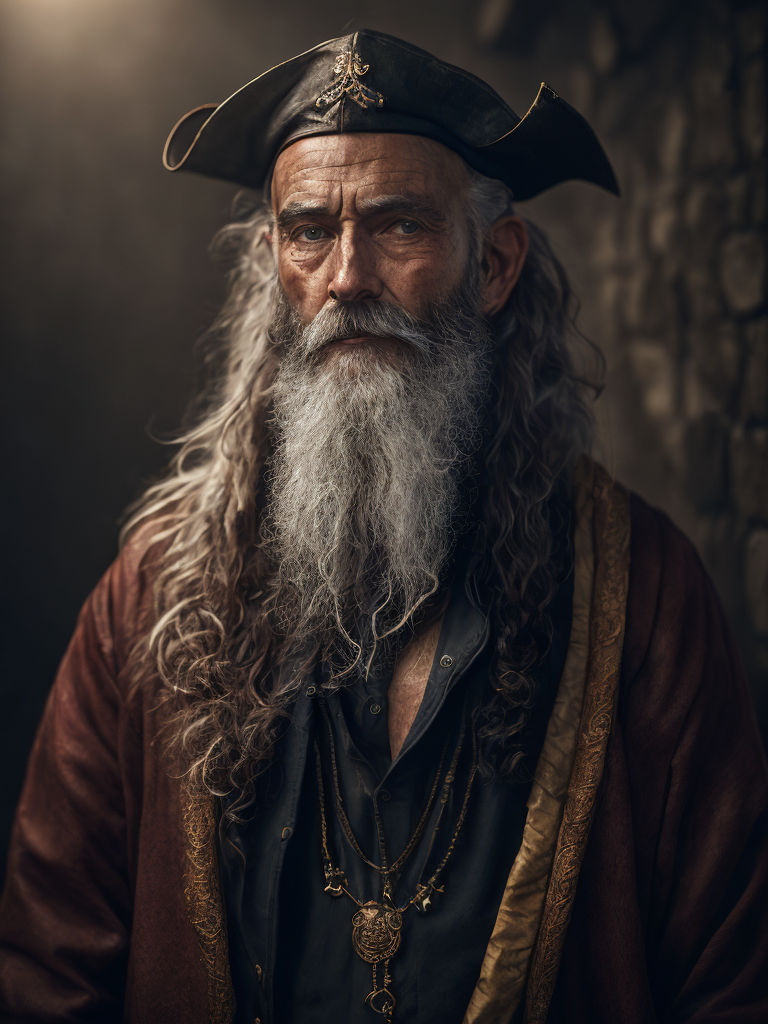 old pirate with octopus beard, dark scene, dark atmosphere, epic shot, sharp on details