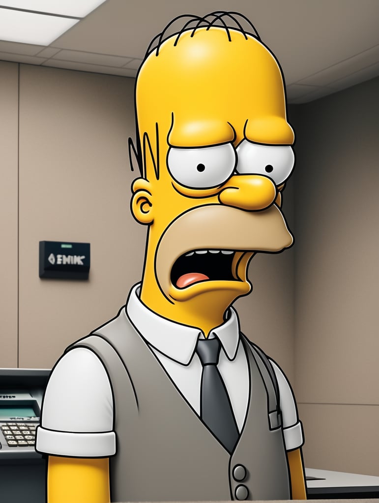 Homer Simpson crying in a bank