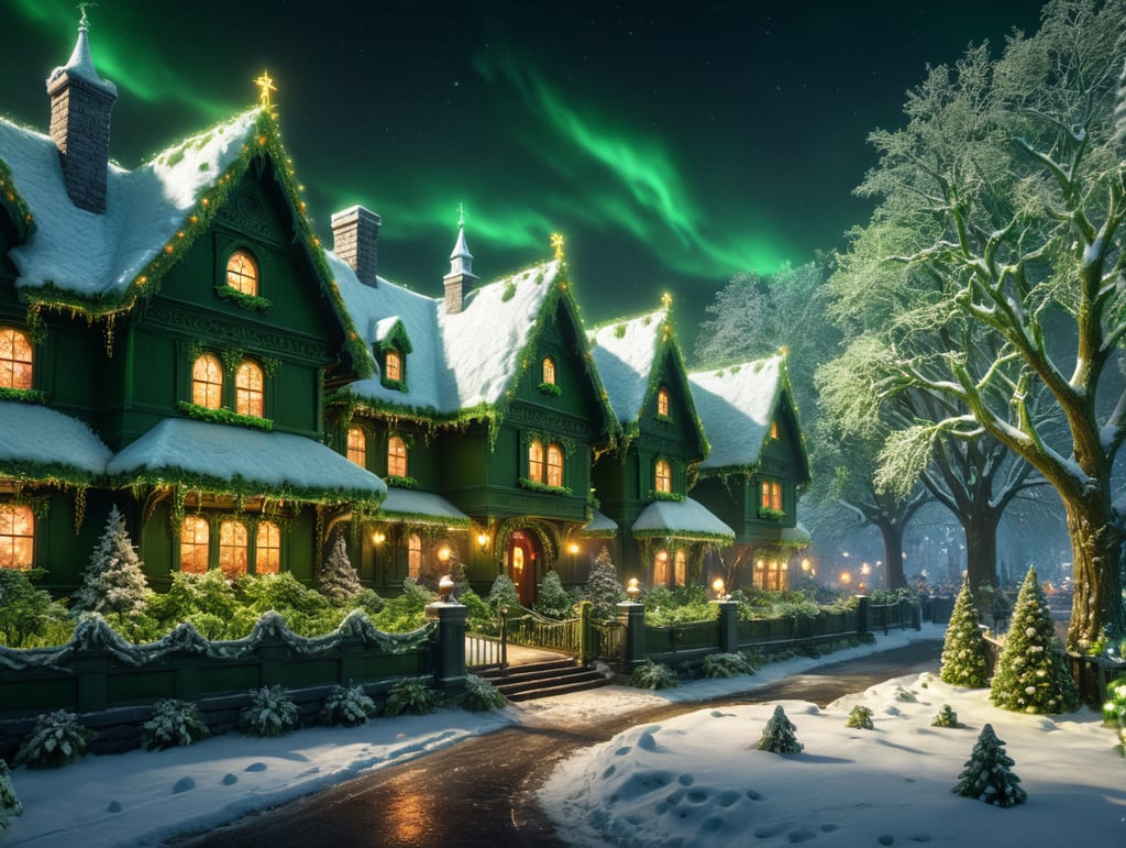 green Christmas background with lights