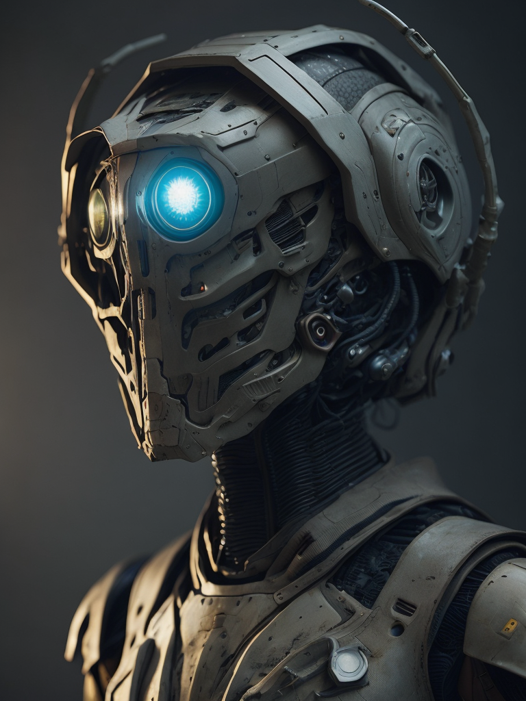 a robot, a cyborg, hard surface, SciFi.