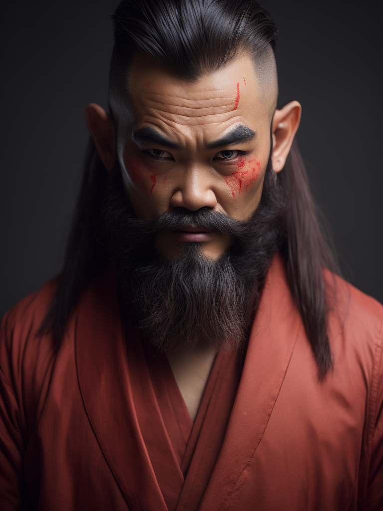 Portrait red japanese demon by Tiago Hoisel, gradient background, Depth of field, Incredibly high detail