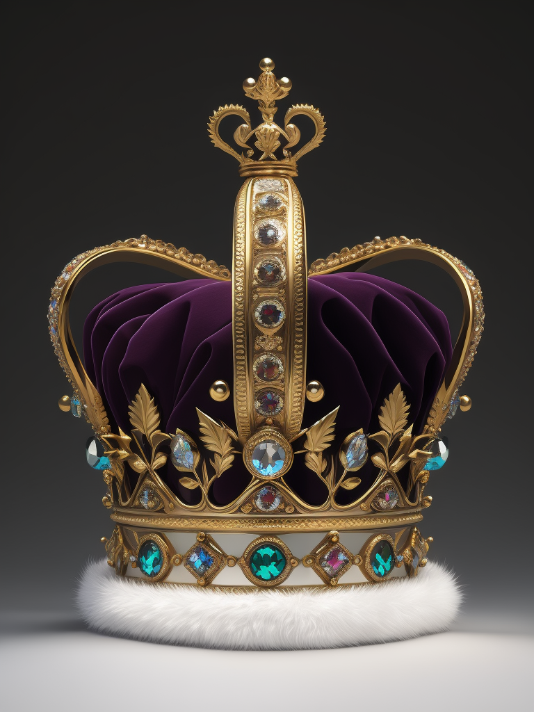St. Edward’s Gold Crown adorned with gems, Black gradient background, Incredibly high detail, deep & bright colors, contrast light