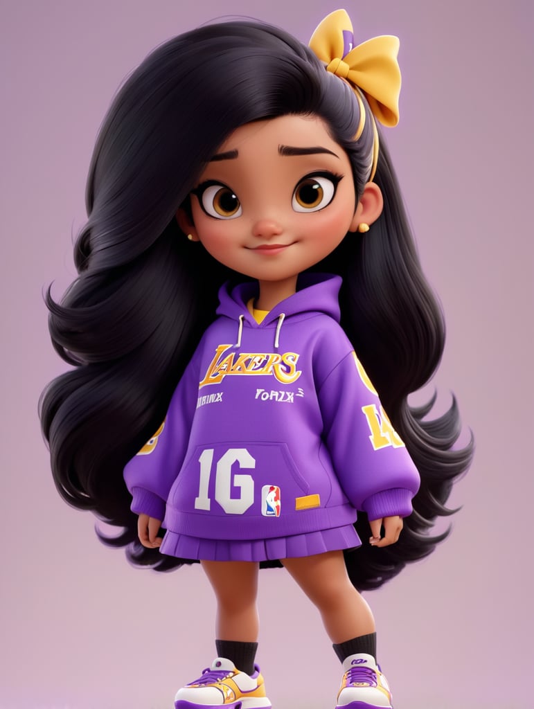 Girl with black hair dressing Lakers clothes