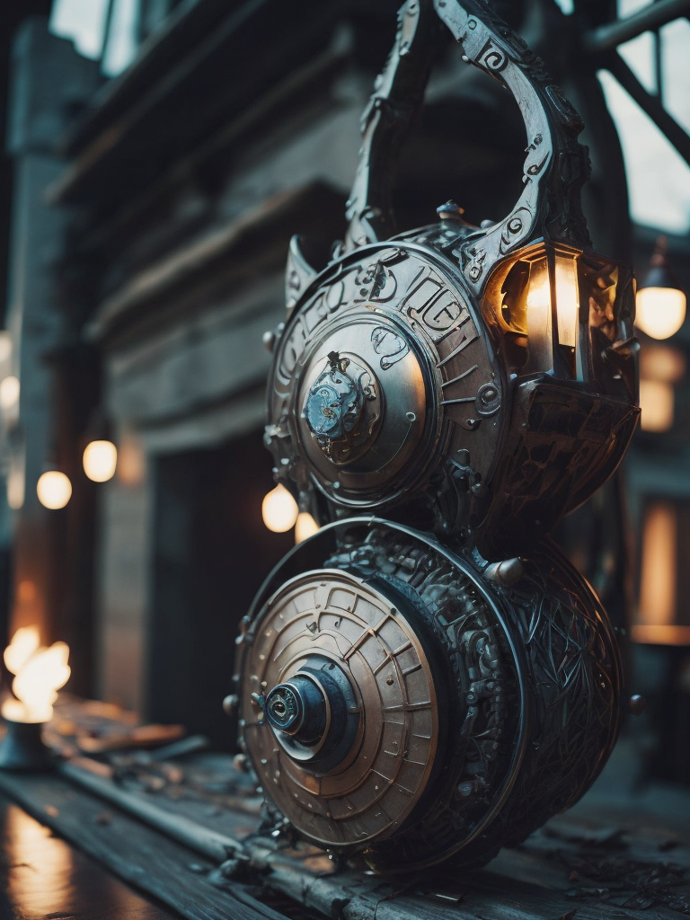 Close-up of Sampo which is a magical device or object described in many different ways that was constructed by the blacksmith Ilmarinen and that brought riches and good fortune to its holder in all its glory, shining with untold power, intricately detailed, cinematic lighting