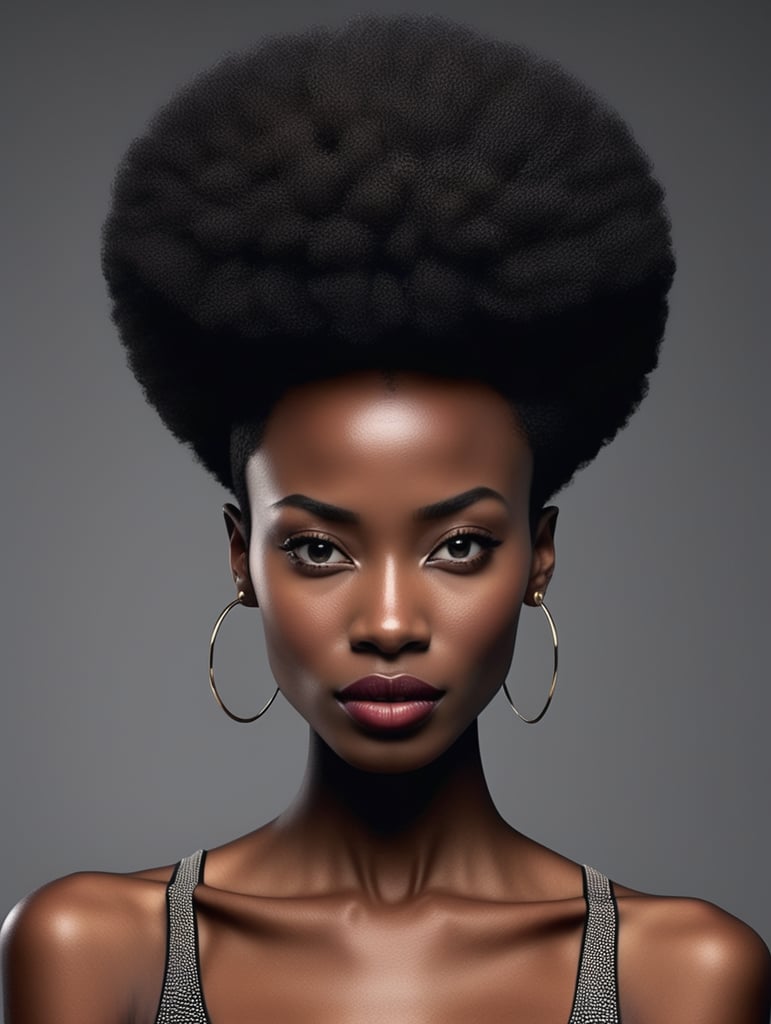 very short hair, very big wide nose, big lips, very skinny, jet black skin is girl, 4c hair afro, darkskin, no shirt