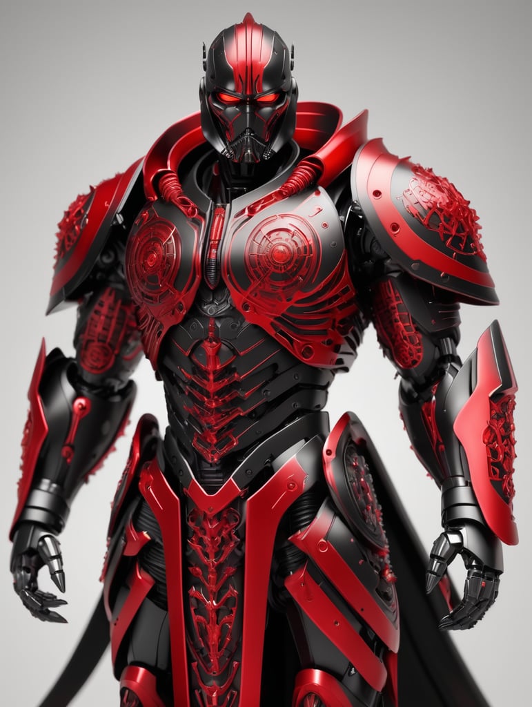 Matte black and red armored cybernetic sith lord, black on red, octane render, translucent, transparent, robotic detailing, realistically detailed, soft light, evoking,