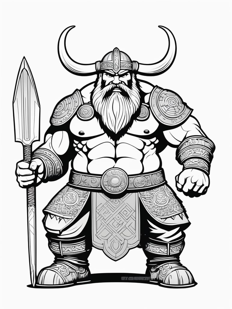 a giant viking , in the style of simple line art vector comic art on white background