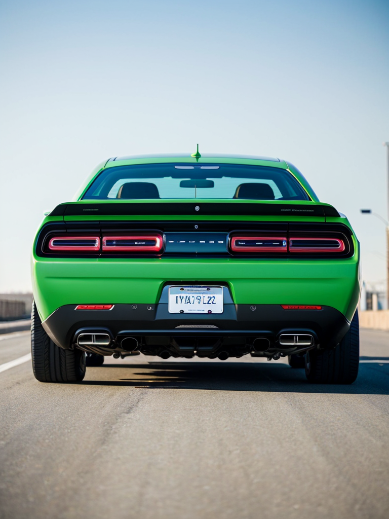 green dodge challenger car with dragon