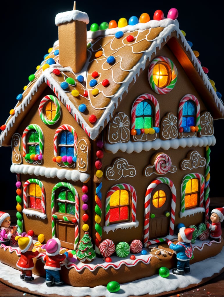 Pencil Drawing of Children Decorating Gingerbread Houses: A heartwarming scene of kids joyfully decorating gingerbread houses with colorful candies.
