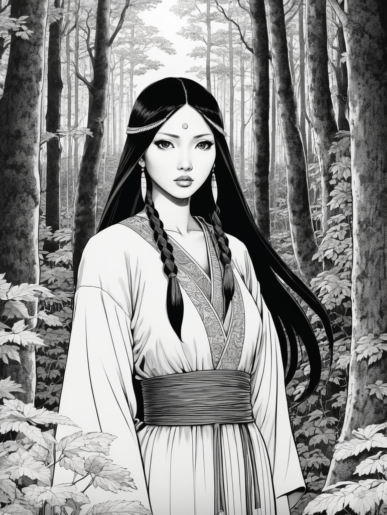 Pocahontas, Illustration, Manga, Horror, B , Japan, style of Junji Ito