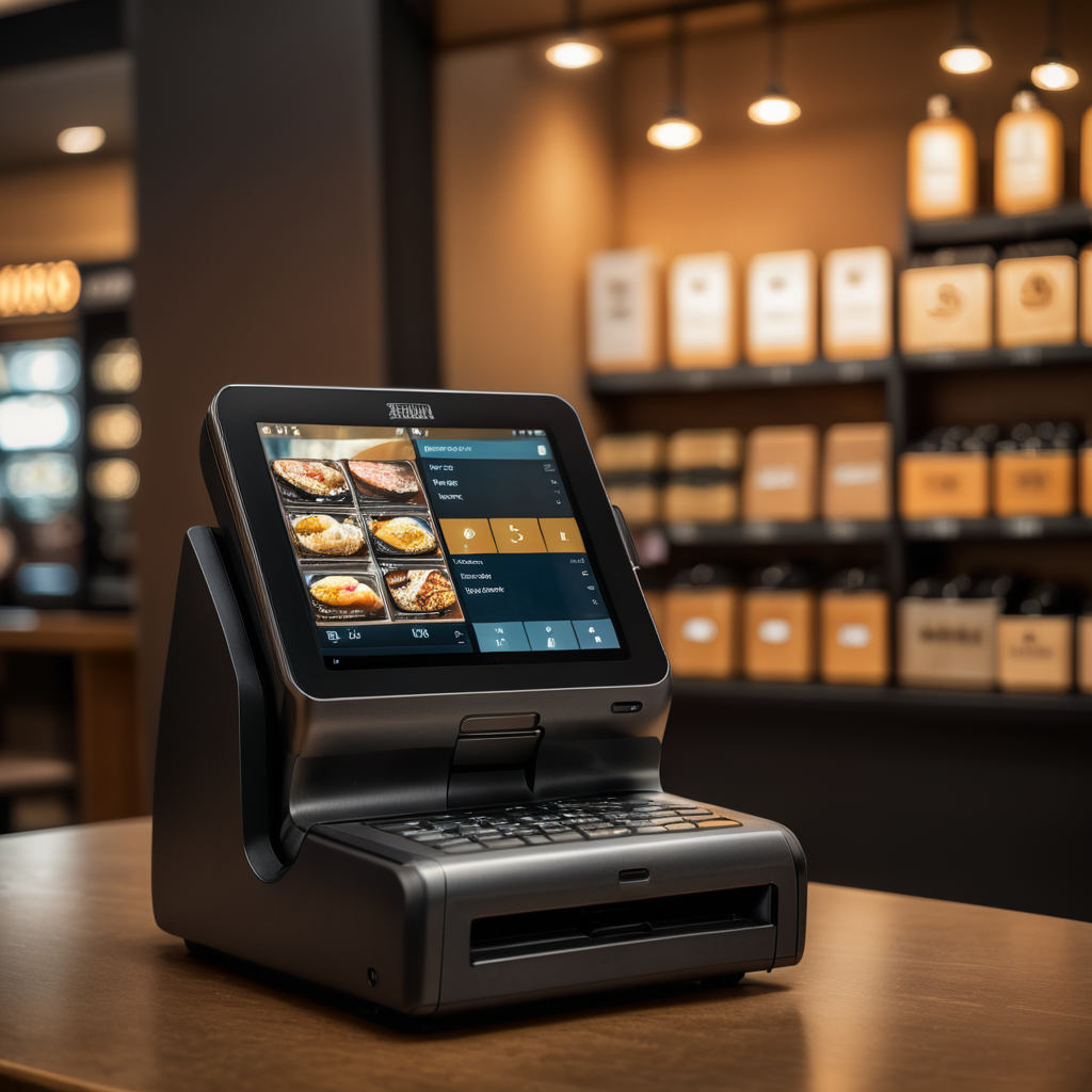 modern pos machine screen warm background