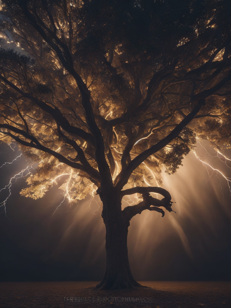 lightning strikes a tree, the tree catches fire