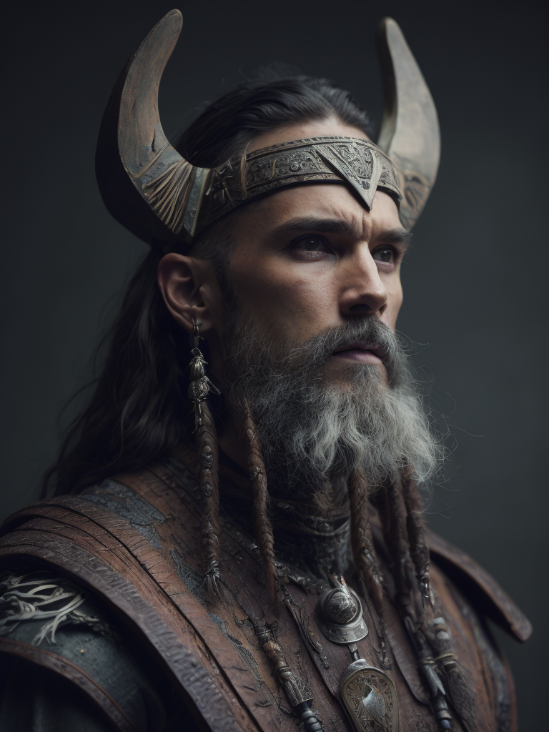 a wooden viking totem